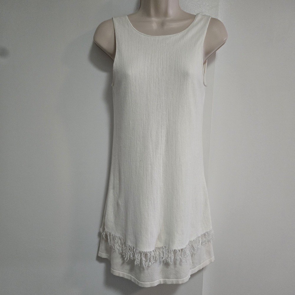 THEORY Sz P Jurinzi Prosecco‎ Fringe Trim Tier Linen Blend Sleeveless Knit Dress